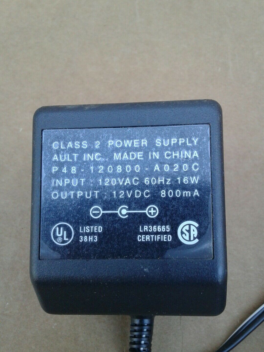 Original AULT INC, 12VDC 800mA P48120800A020C CLASS 2 POWER SUPPLY POWER ADAPTOR